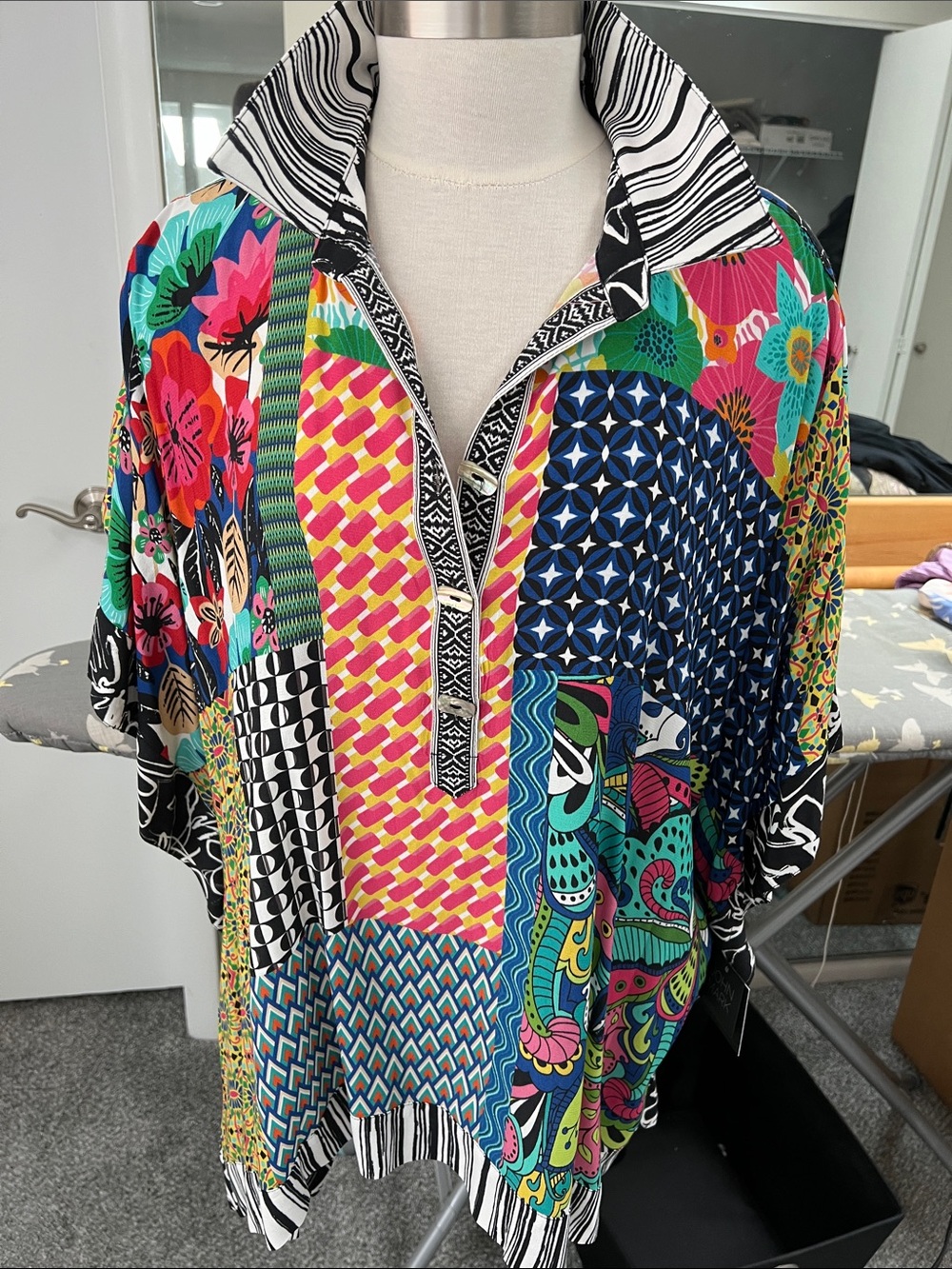 John Mark Multicolor Patchwork Floral and Geometric Print Blouse